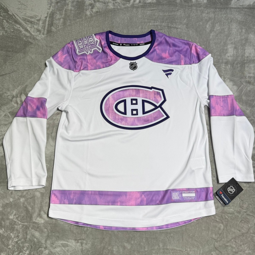 Montreal Canadiens Fanatics Hockey Jersey Mens Large Hockey Fights Cancer New